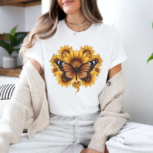 Blooming with Joy: Sunflower & Butterfly Tee - Imagin Vibes - 