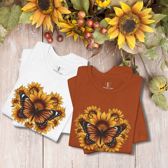 Blooming with Joy: Sunflower & Butterfly Tee - Imagin Vibes - 