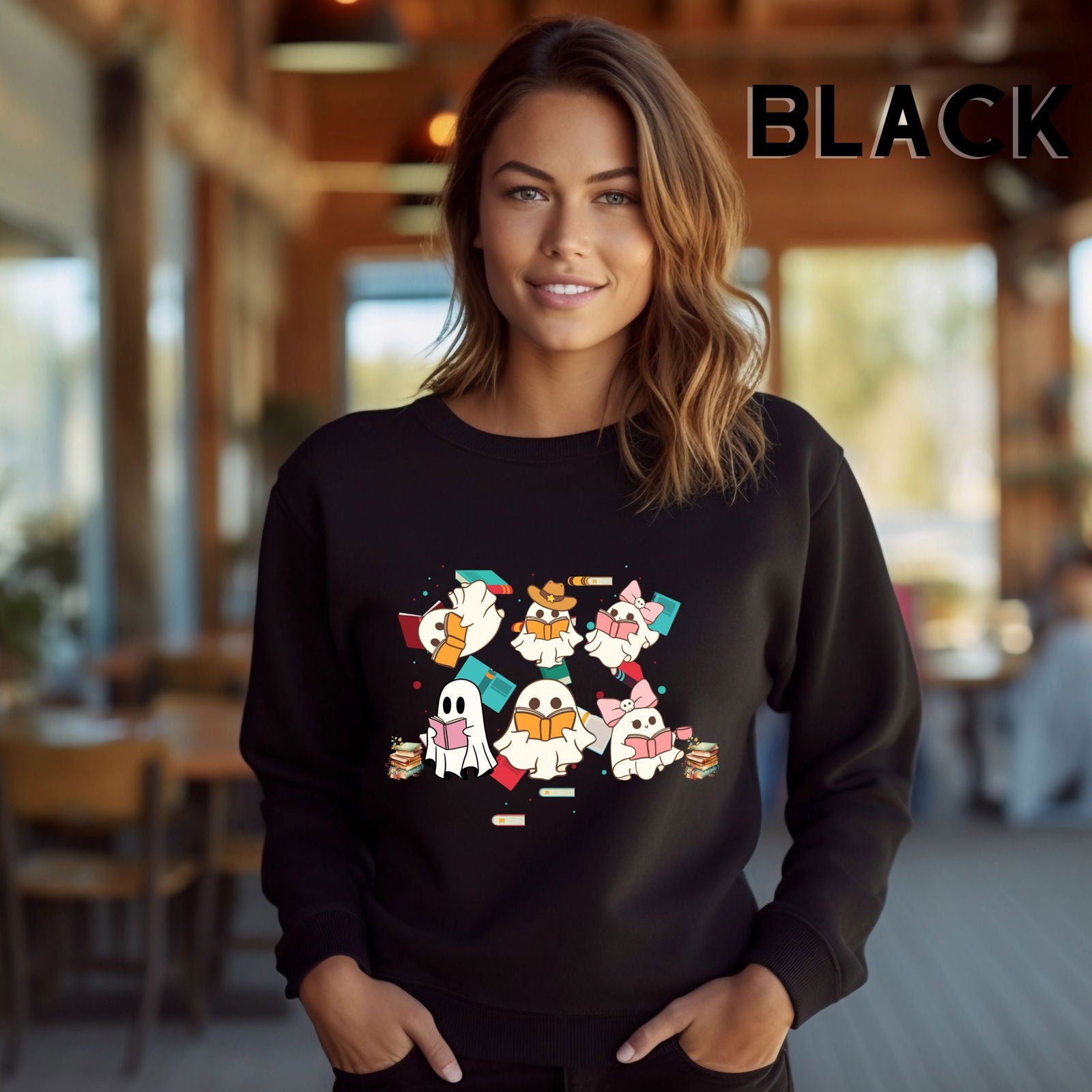 Boo-ks, Not Boos: Ghost Reader Sweatshirt Sweatshirt Printify