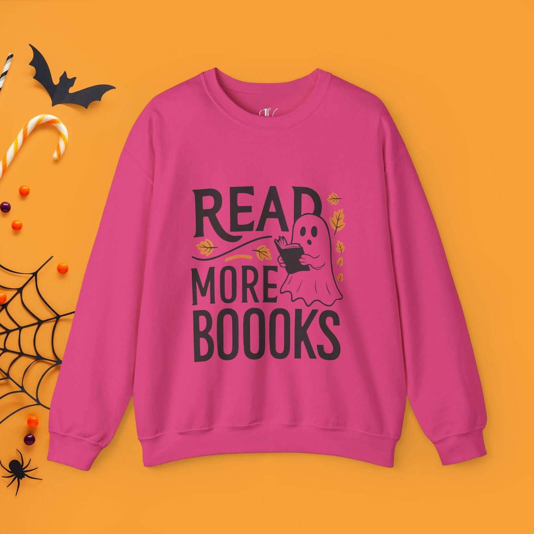 Bookworm Ghost: Spooky Halloween Sweatshirt Sweatshirt Printify S Heliconia