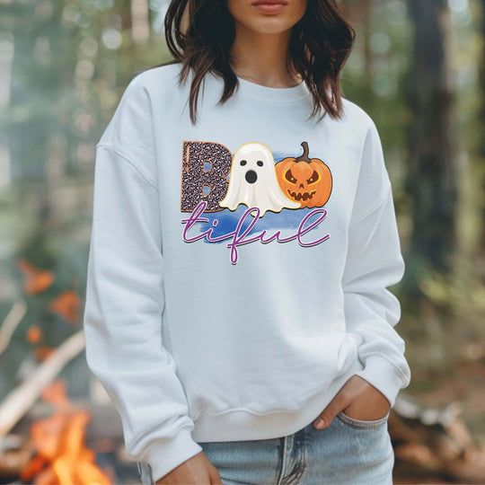 Bootiful Halloween Sweatshirt: Ghost and Pumpkin Design Sweatshirt Printify