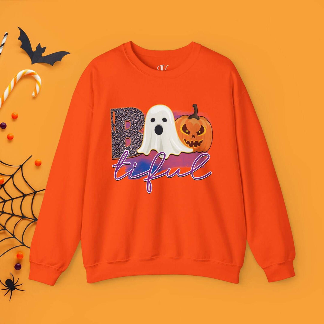 Bootiful Halloween Sweatshirt: Ghost and Pumpkin Design Sweatshirt Printify S Orange