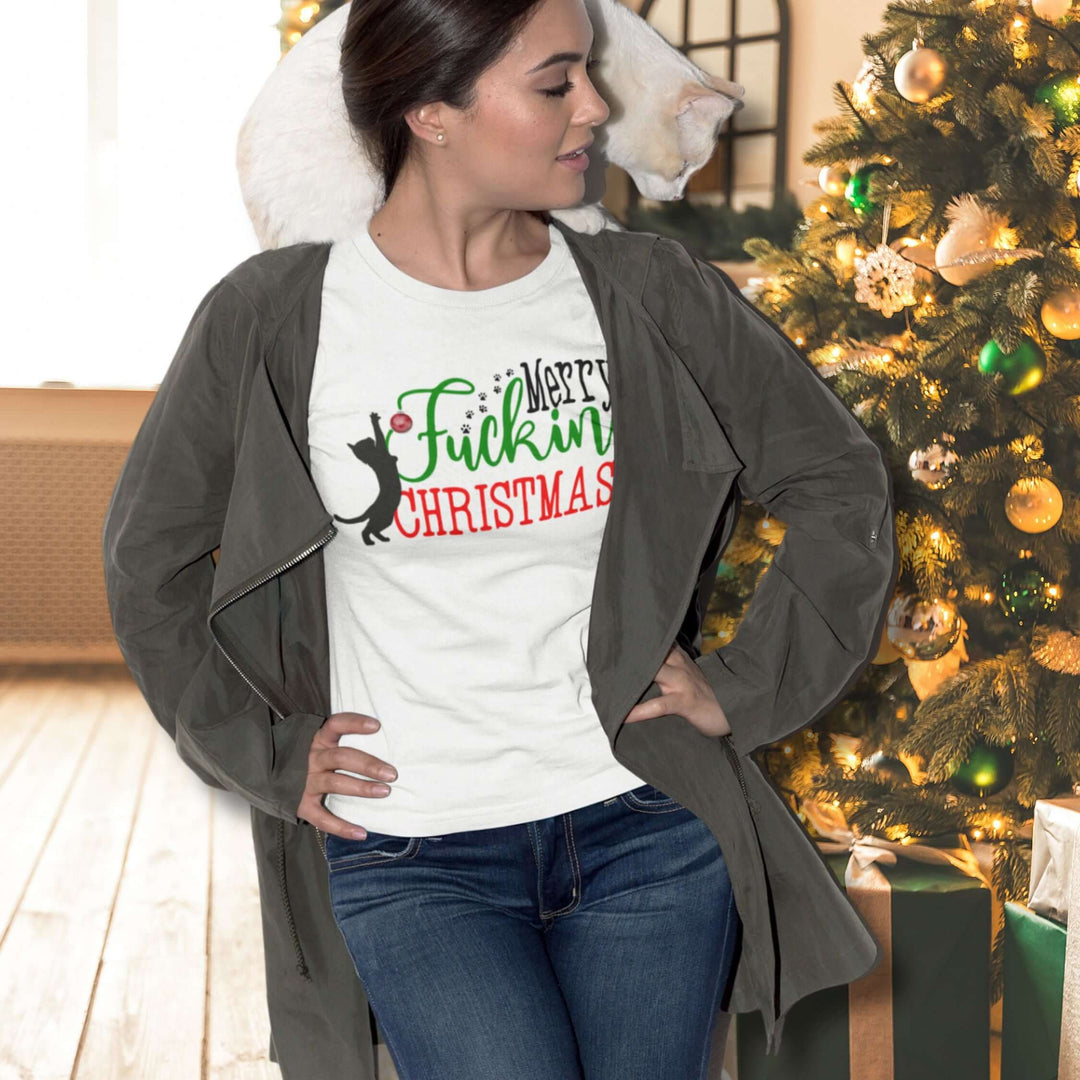 Christmas Cat Unisex Tee - Funny Festive Holiday Shirt with Profanity T-Shirt Printify