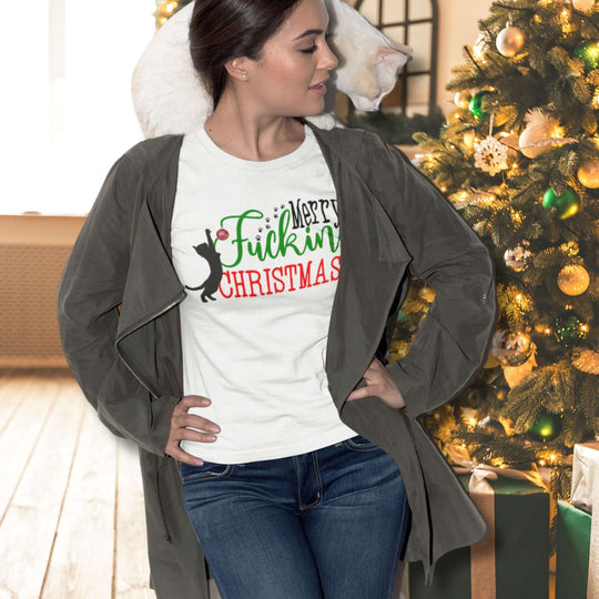 Christmas Cat Unisex Tee - Funny Festive Holiday Shirt with Profanity T-Shirt Printify