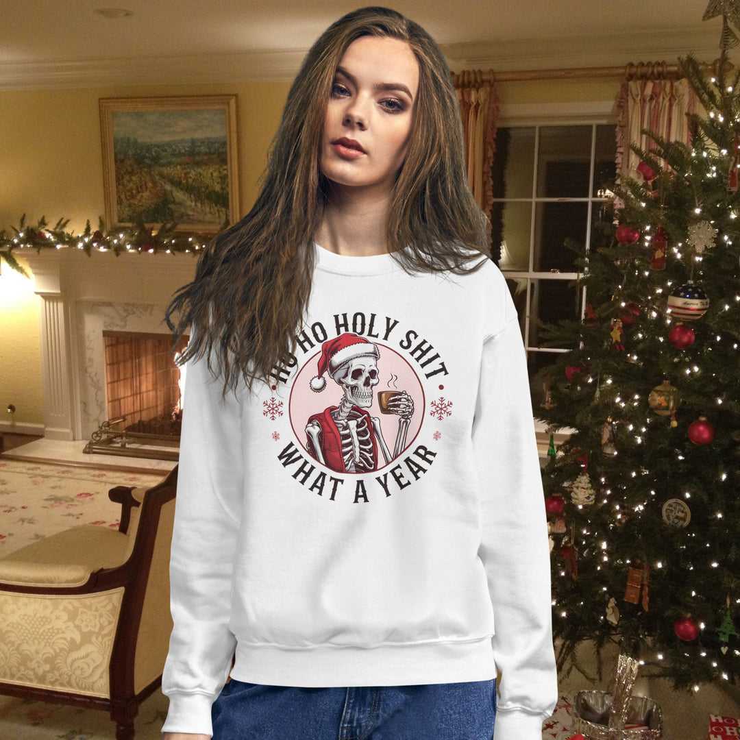 Christmas Skeleton Coffee Unisex Sweatshirt Sweatshirt Printify M White