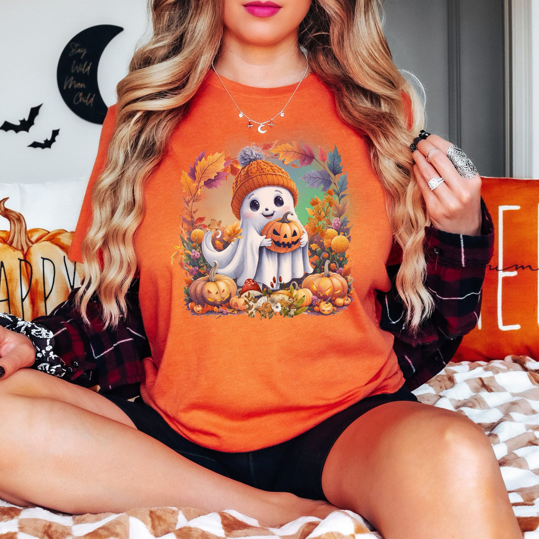 Cute Ghost with Pumpkin Fall T-Shirt
