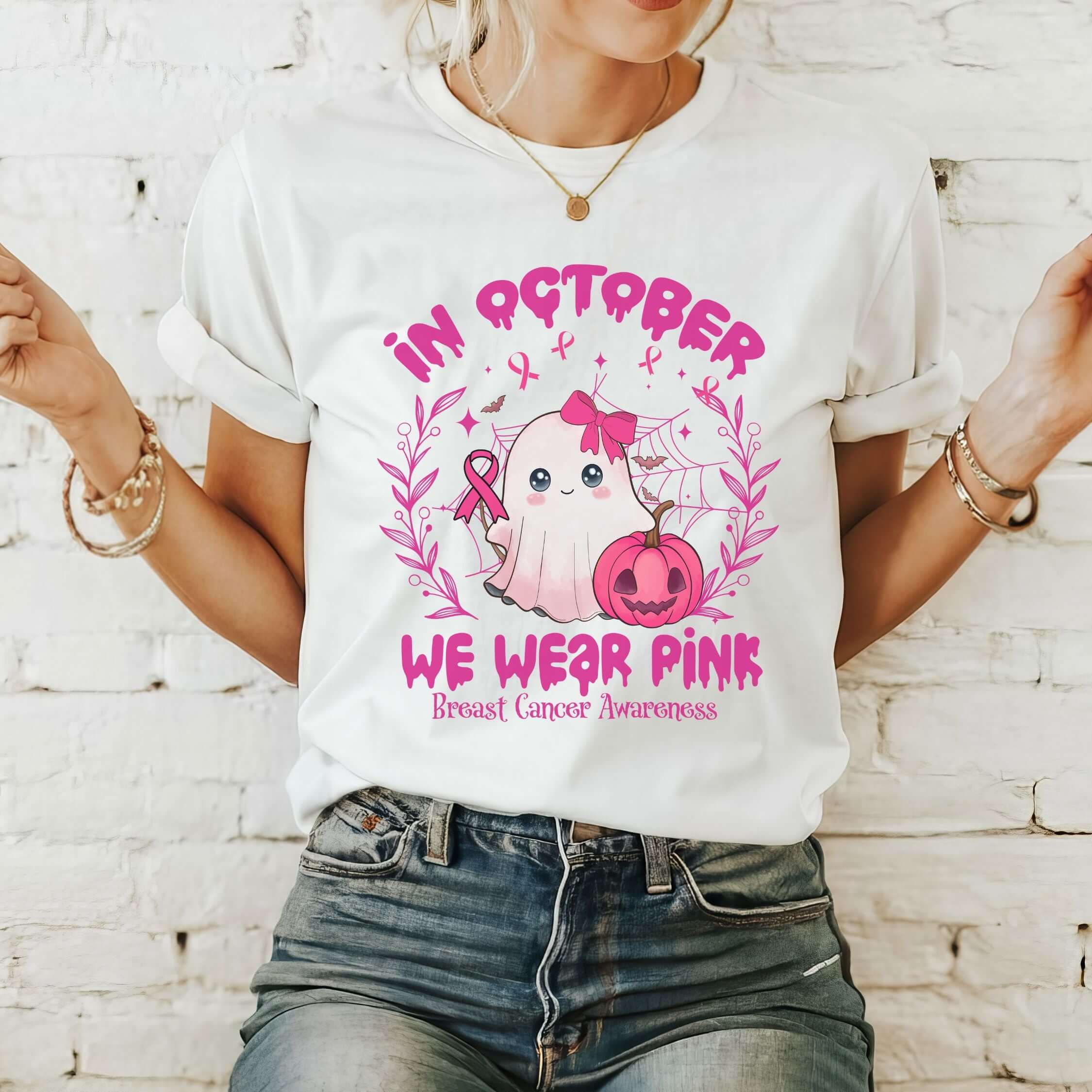 Breast Cancer Awareness Ghost Tee T-Shirt Printify White M