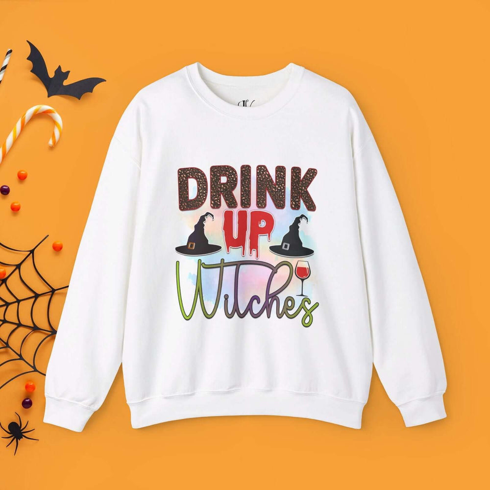 Drink Up Witches Halloween Sweatshirt Sweatshirt Printify S White