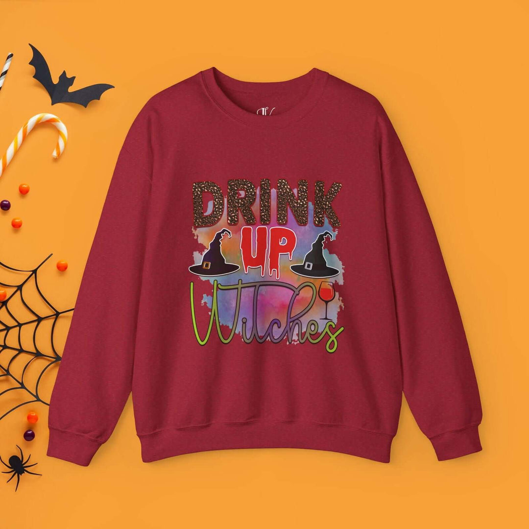 Drink Up Witches Halloween Sweatshirt Sweatshirt Printify S Antique Cherry Red