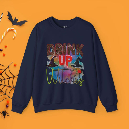 Drink Up Witches Halloween Sweatshirt Sweatshirt Printify S Navy