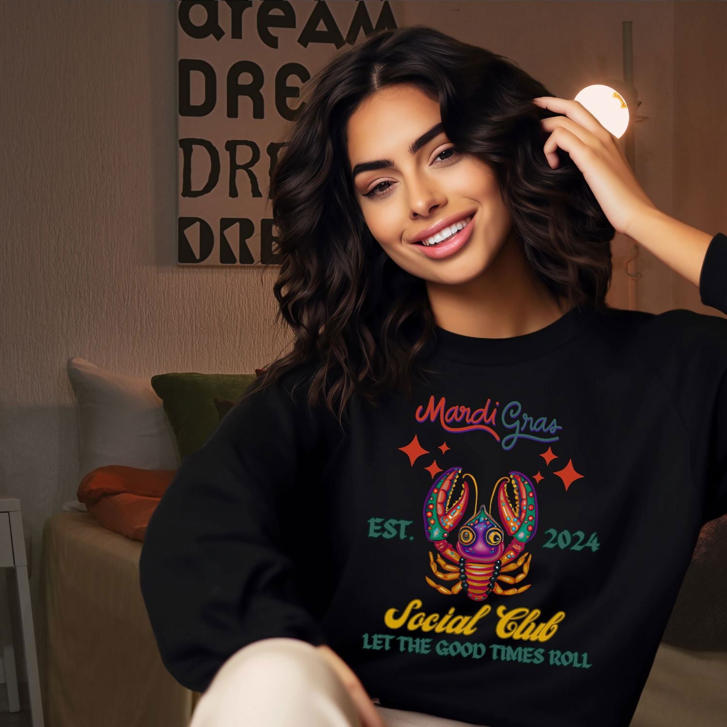 Embrace the Beads & Beats: Mardi Gras Sweatshirt for Women Sweatshirt Printify