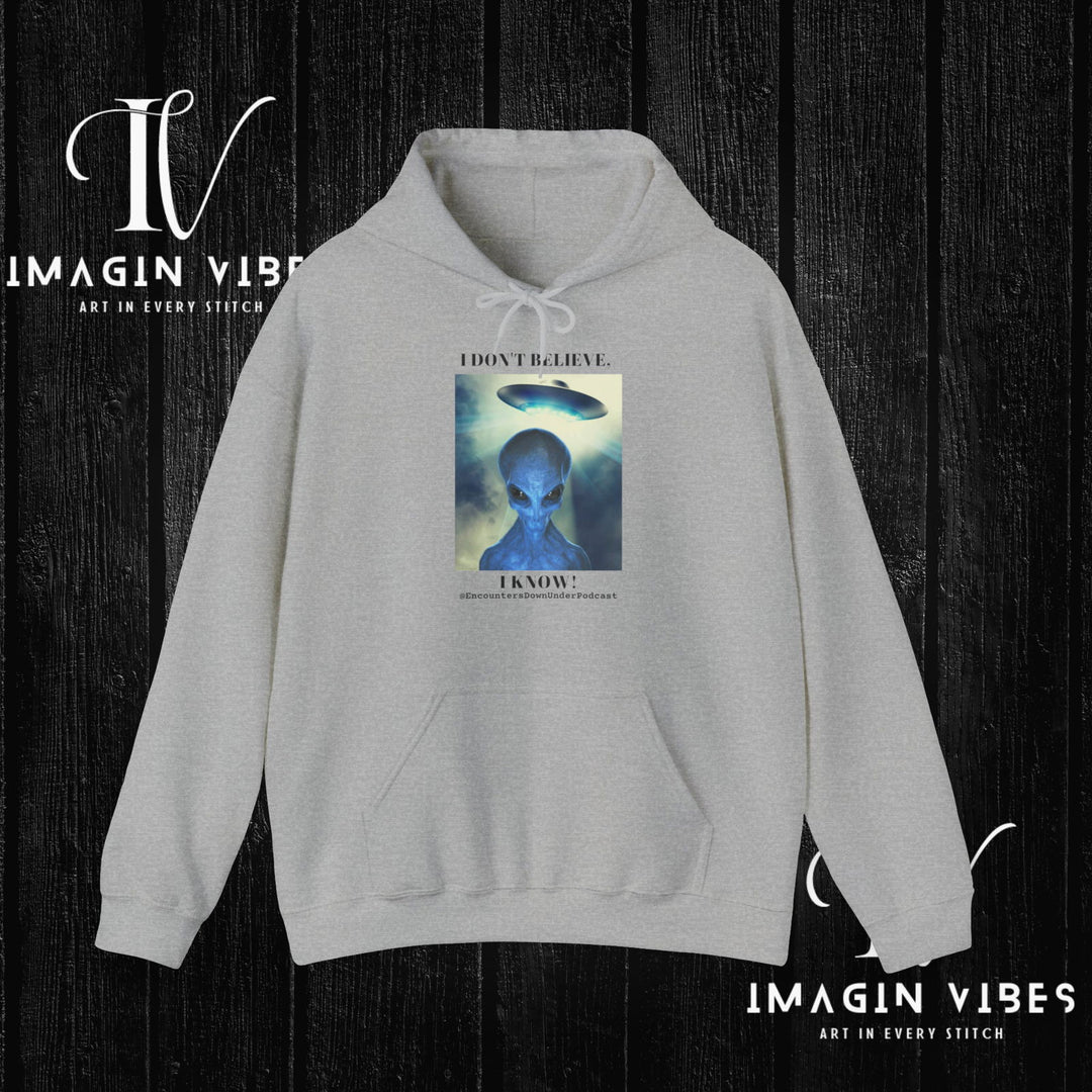 Encounters Down Under Podcast Double Side Print Hoodie, I Dont Believe, I Know Allien Podcast Hoodie Hoodie Printify Sport Grey S