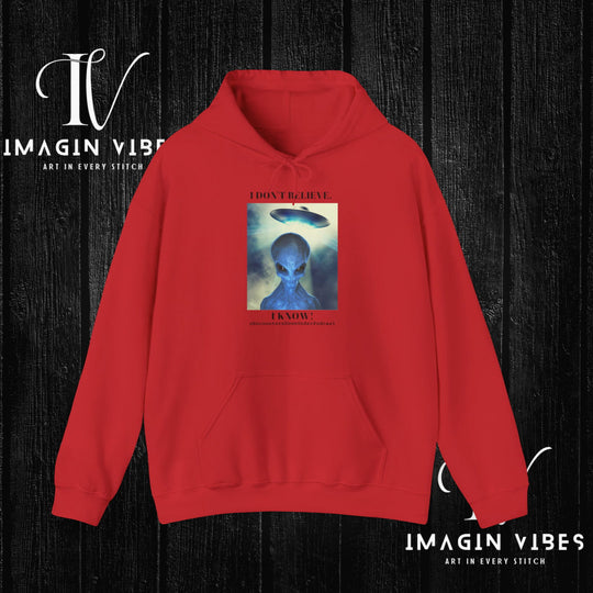 Encounters Down Under Podcast Double Side Print Hoodie, I Dont Believe, I Know Allien Podcast Hoodie Hoodie Printify Red S