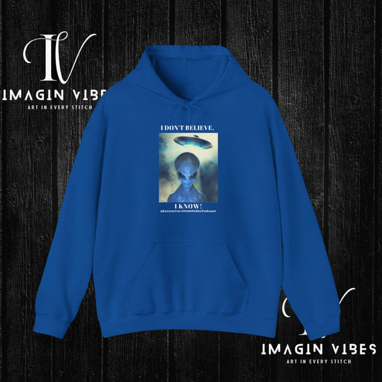 Encounters Down Under Podcast Double Side Print Hoodie, I Dont Believe, I Know Allien Podcast Hoodie Hoodie Printify Royal S