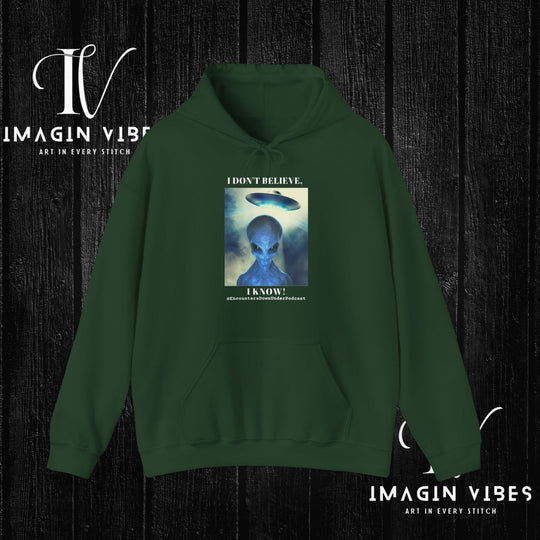 Encounters Down Under Podcast Double Side Print Hoodie, I Dont Believe, I Know Allien Podcast Hoodie Hoodie Printify Forest Green S