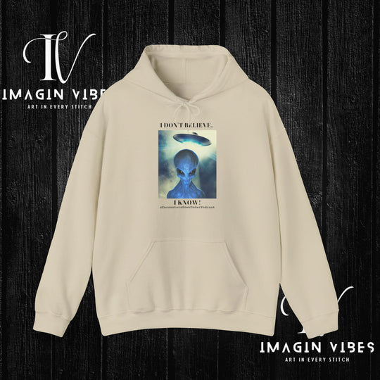 Encounters Down Under Podcast Double Side Print Hoodie, I Dont Believe, I Know Allien Podcast Hoodie Hoodie Printify Sand S