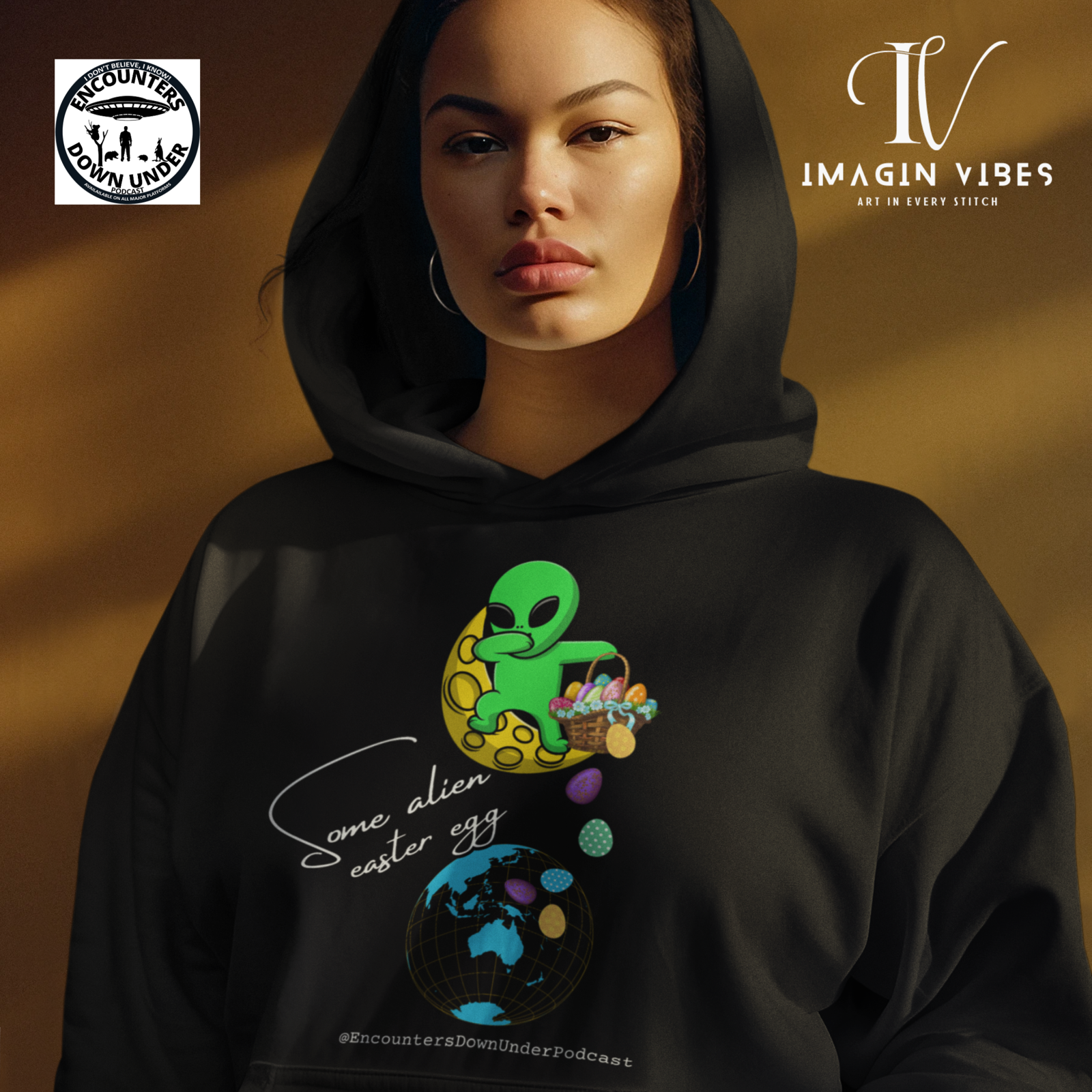 Encounters Down Under Podcast Double Side Print Hoodie, Some alien Easter Egg UFO, Podcast Hoodie - Imagin Vibes - 