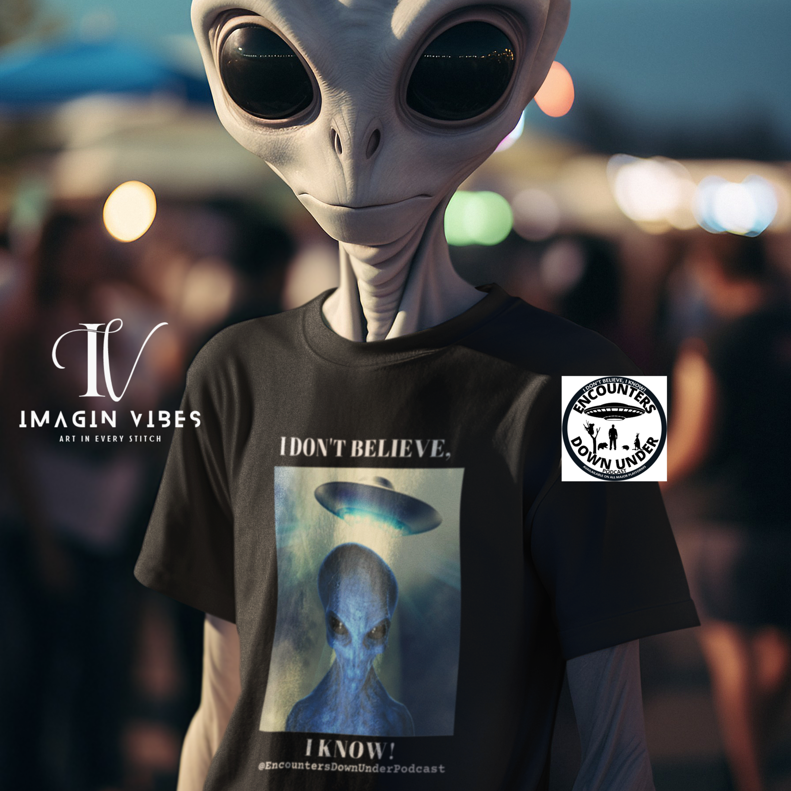 Encounters Down Under Podcast Double Side Print T-shirt - I Don't Believe, I Know Alien Podcast Shirt - UFO Tee - Imagin Vibes - 