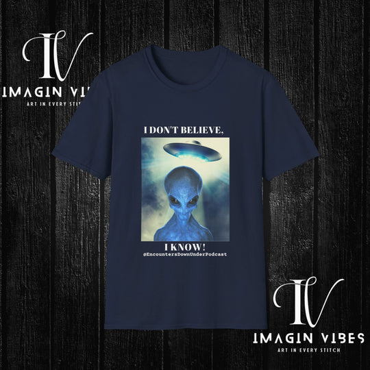 Encounters Down Under Podcast Double Side Print T-shirt - I Don't Believe, I Know T-Shirt Printify Navy S