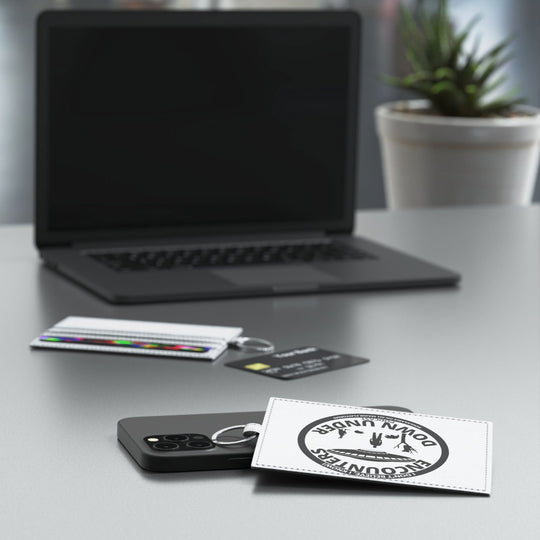 Encounters Down Under Podcast Saffiano Leather Card Holder - Sleek and Stylish Podcast Elegance Accessories Printify