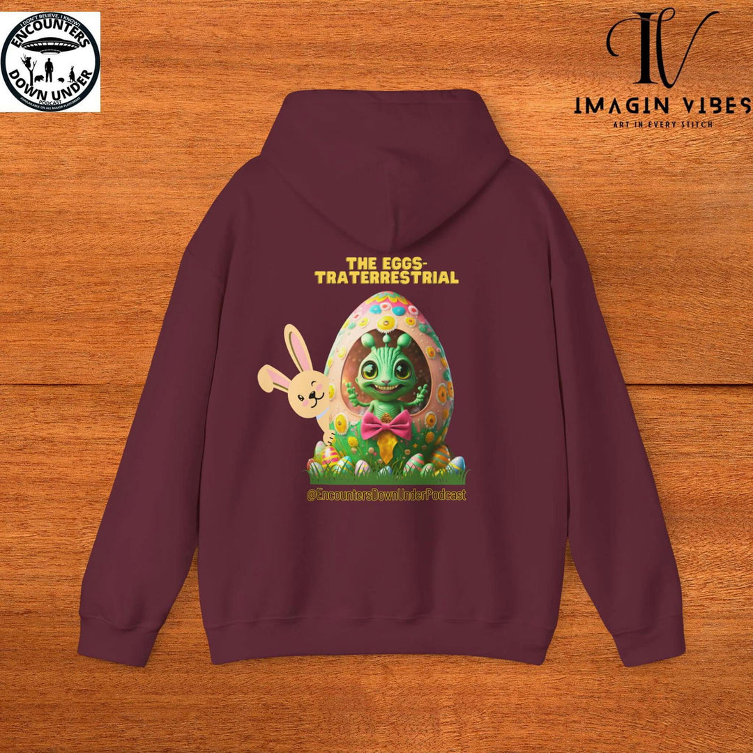 Encounters Down Under Podcast Supporting UFO Hoodie - Easter Egg Extraterrestrial UFO Hoodie - Imagin Vibes - 