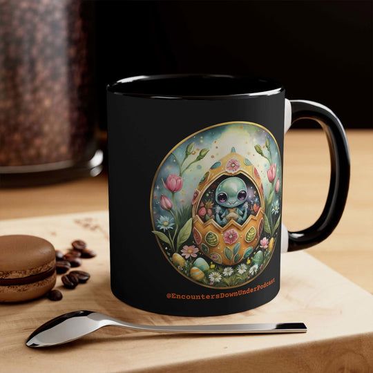Encounters Down Under Podcast Supporting UFO Mug - Easter Egg UFO Mug Mug Printify 11oz Black