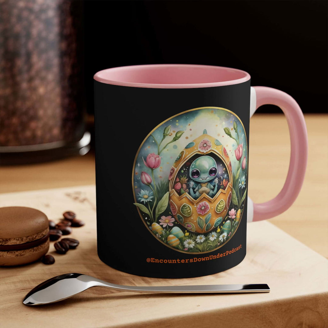 Encounters Down Under Podcast Supporting UFO Mug - Easter Egg UFO Mug Mug Printify 11oz Pink