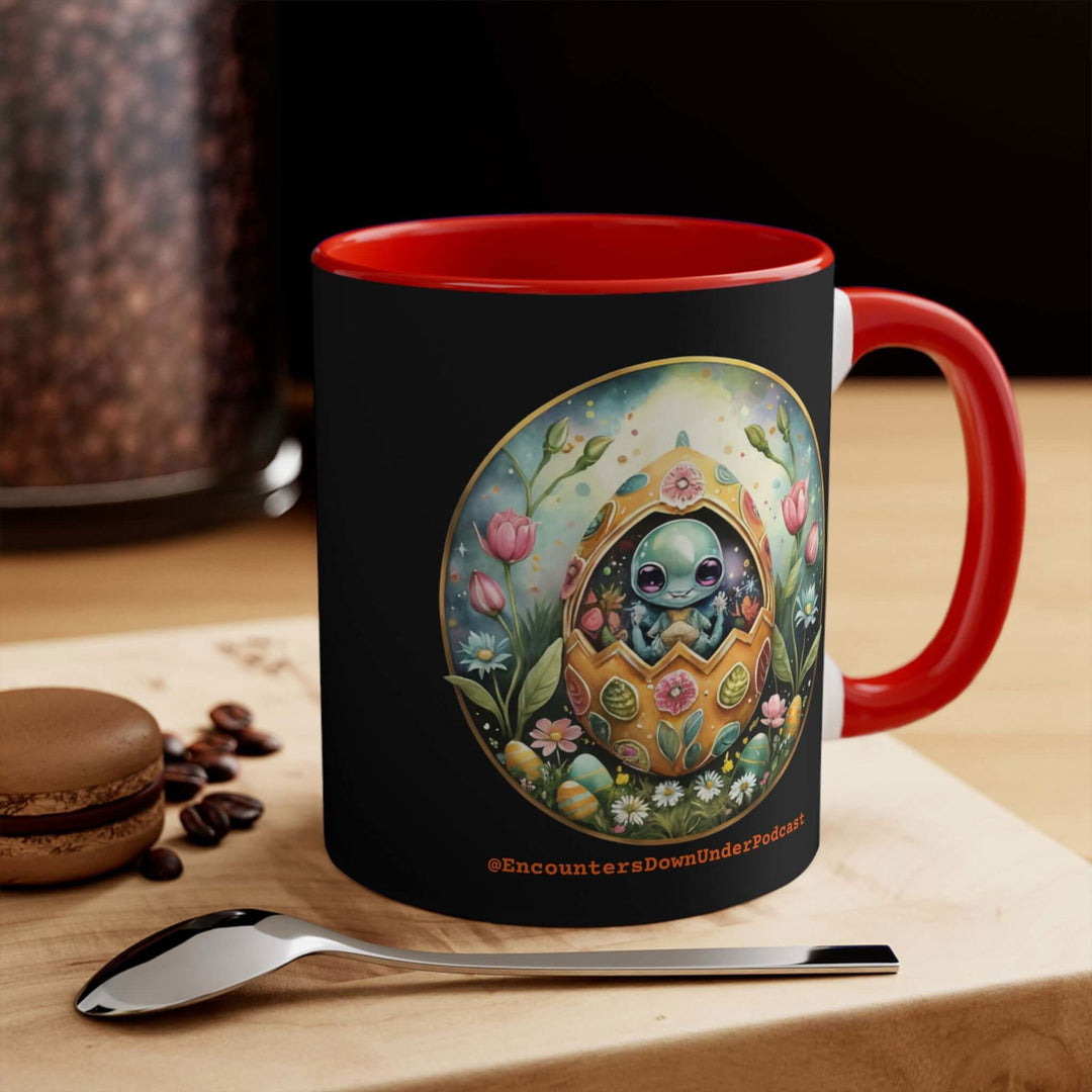 Encounters Down Under Podcast Supporting UFO Mug - Easter Egg UFO Mug Mug Printify 11oz Red