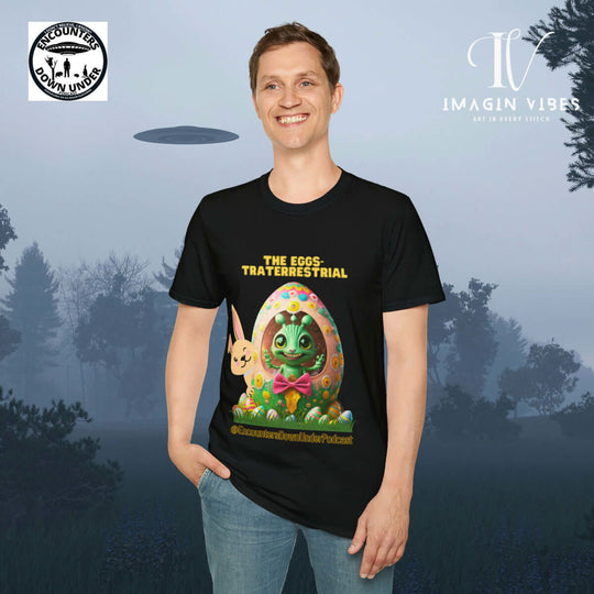 Encounters Down Under Podcast Supporting UFO Shirt - Easter Egg Extraterrestrial UFO Tee - Imagin Vibes - 