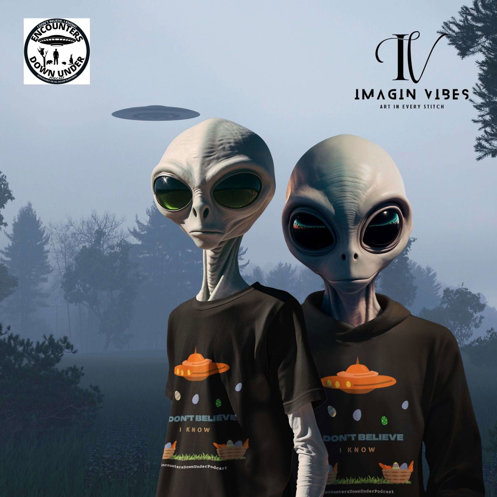 Encounters Down Under Podcast Supporting UFO Shirt - Easter Egg UFO Tee - Imagin Vibes - 