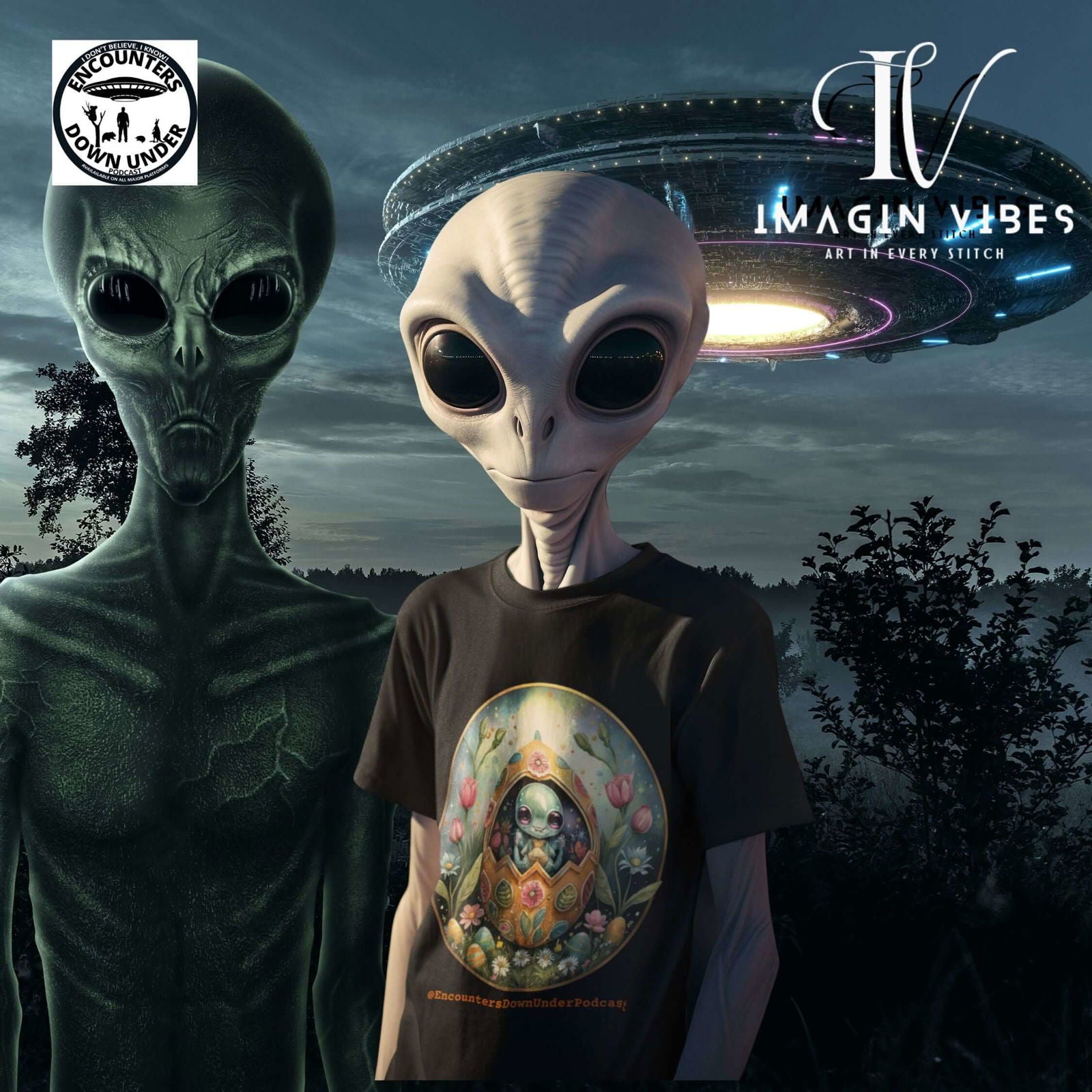 Encounters Down Under Podcast Supporting UFO Shirt - Easter Egg UFO Tee - Imagin Vibes - 