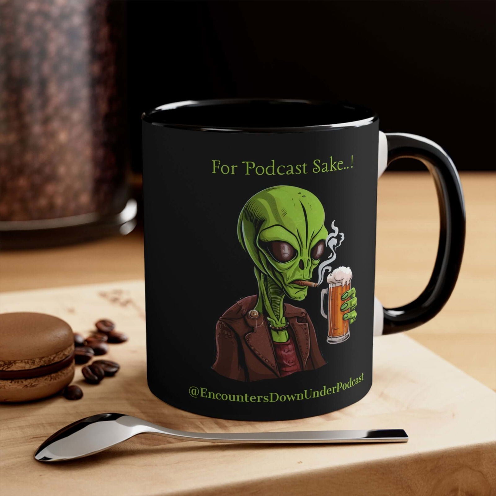 Encounters Down Under Supporter Mug - For Podcast's Sake Funny Alien Design Mug Printify 11oz Black