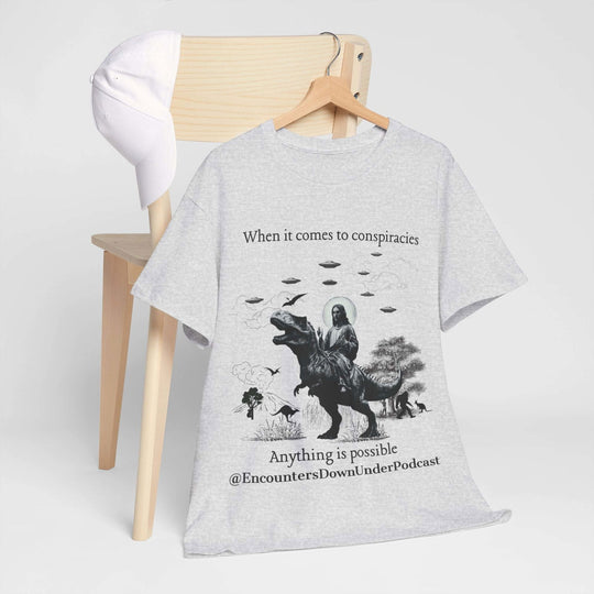 Encounters Down Under Supporter Tee, Jesus Riding Dinosaur T-Shirt - UFO Graphic Tee - Imagin Vibes - 