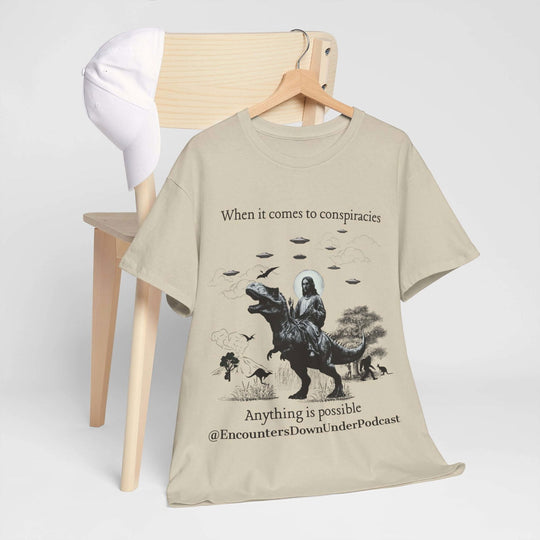 Encounters Down Under Supporter Tee, Jesus Riding Dinosaur T-Shirt - UFO Graphic Tee - Imagin Vibes - 