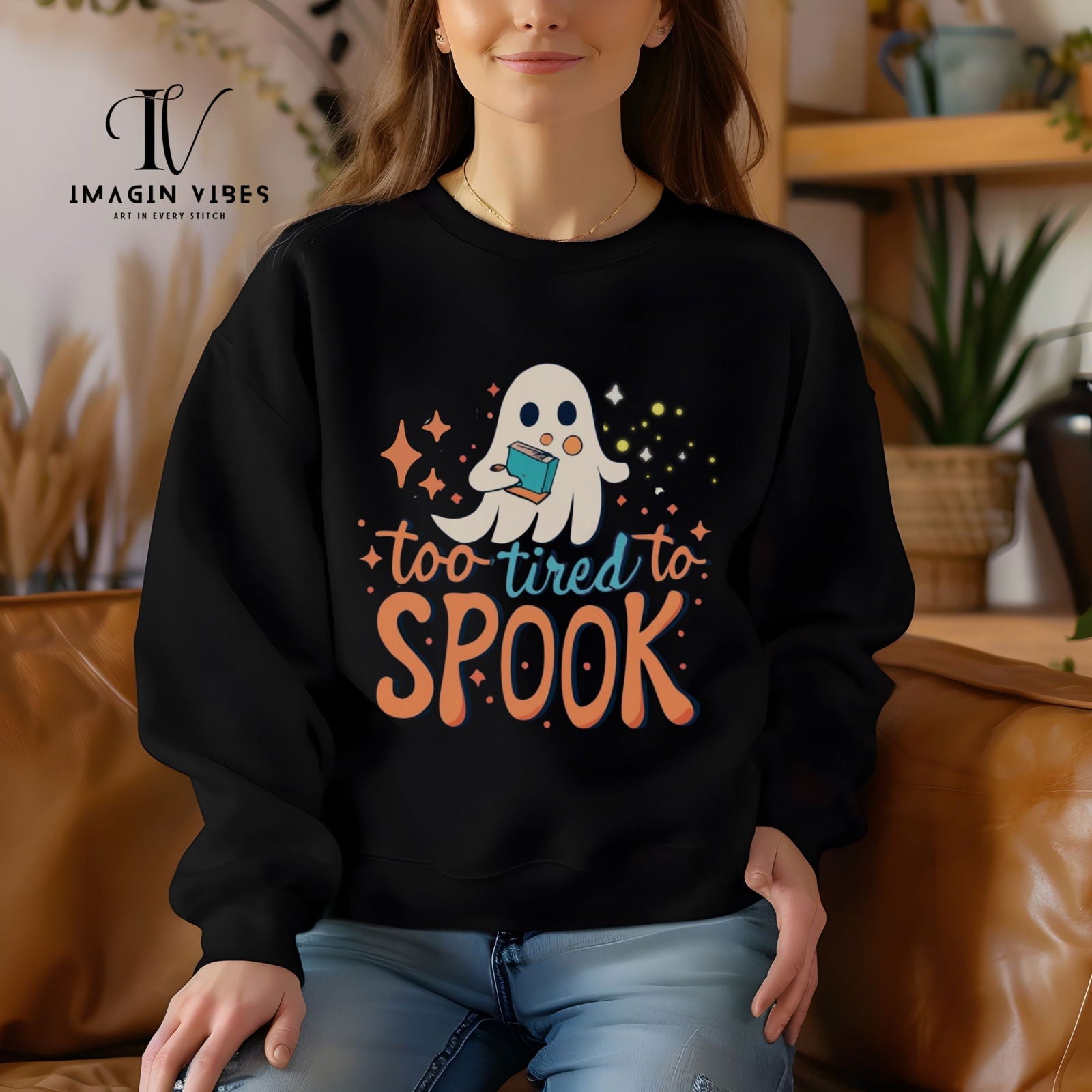 Exhausted Hauntings: Too Tired to Spook Ghost Sweatshirt Sweatshirt Printify
