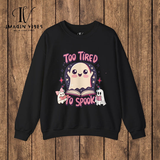 Exhausted Hauntings: Too Tired to Spook Ghost Sweatshirt Sweatshirt Printify S Black