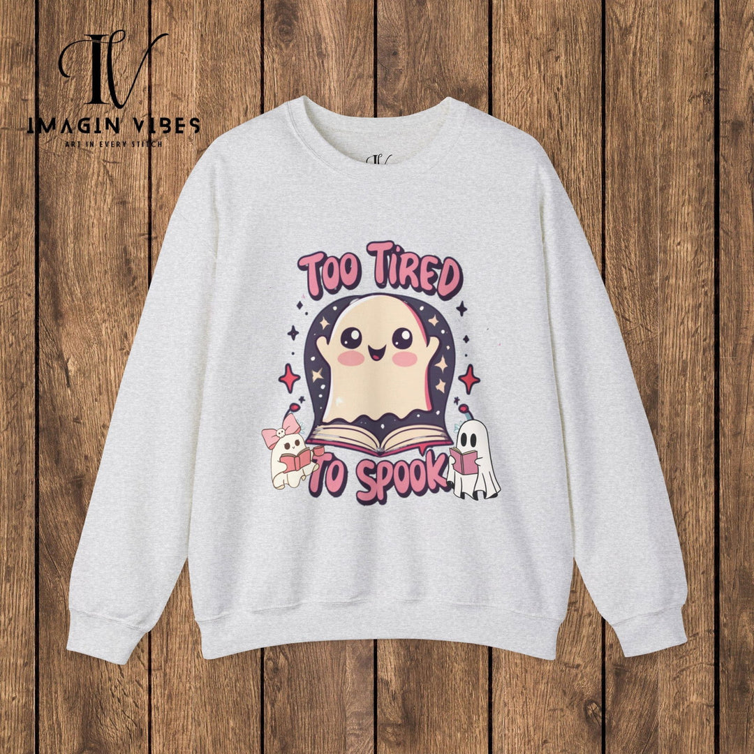 Exhausted Hauntings: Too Tired to Spook Ghost Sweatshirt Sweatshirt Printify S Ash