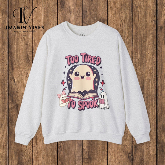 Exhausted Hauntings: Too Tired to Spook Ghost Sweatshirt Sweatshirt Printify S Ash