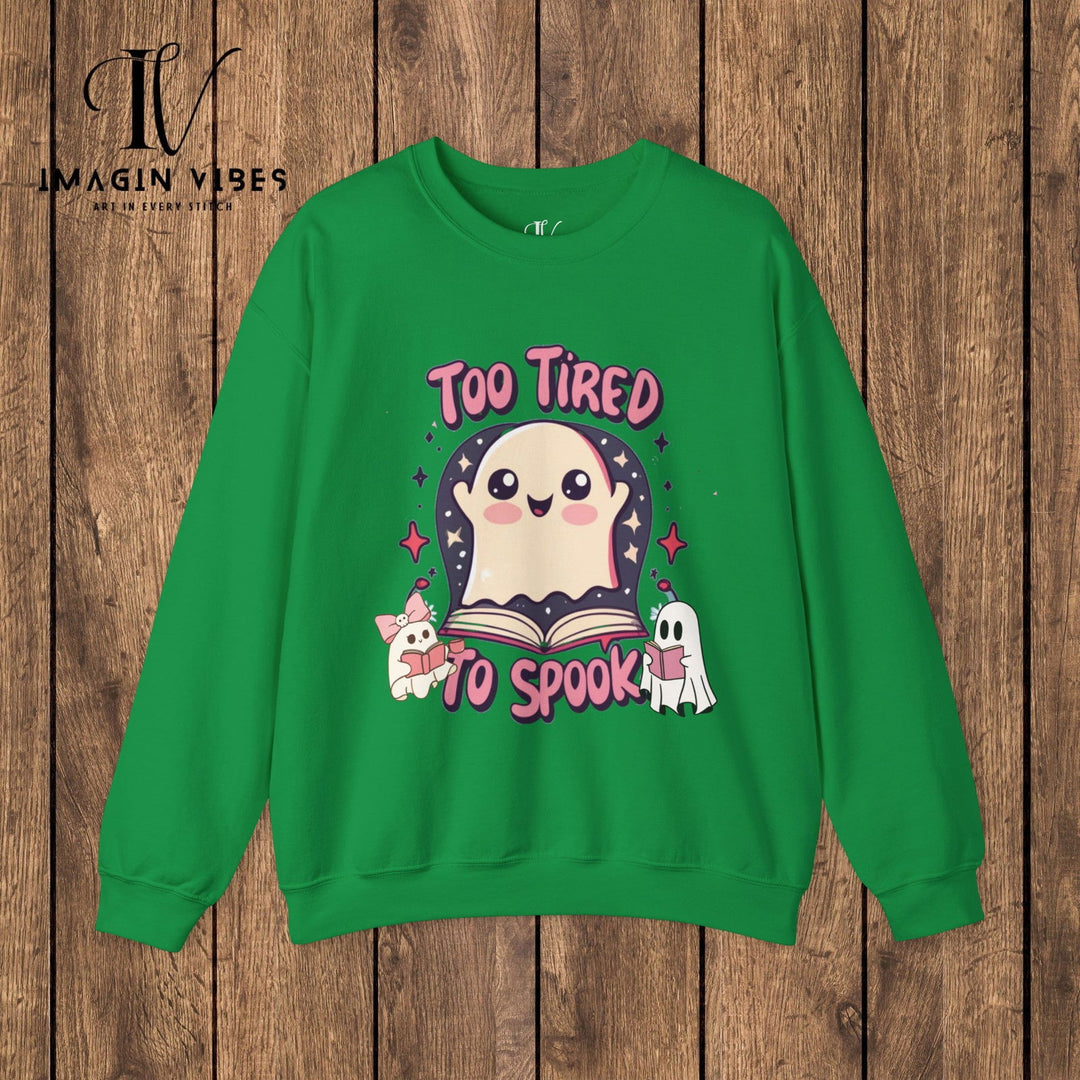 Exhausted Hauntings: Too Tired to Spook Ghost Sweatshirt Sweatshirt Printify S Irish Green