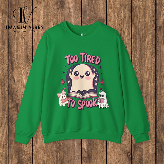 Exhausted Hauntings: Too Tired to Spook Ghost Sweatshirt Sweatshirt Printify S Irish Green