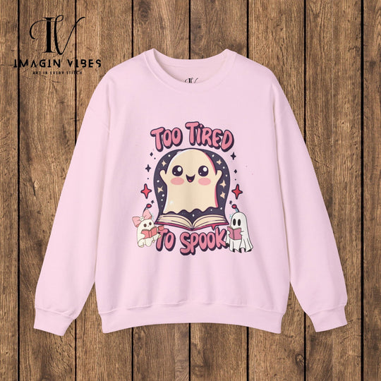 Exhausted Hauntings: Too Tired to Spook Ghost Sweatshirt Sweatshirt Printify S Light Pink