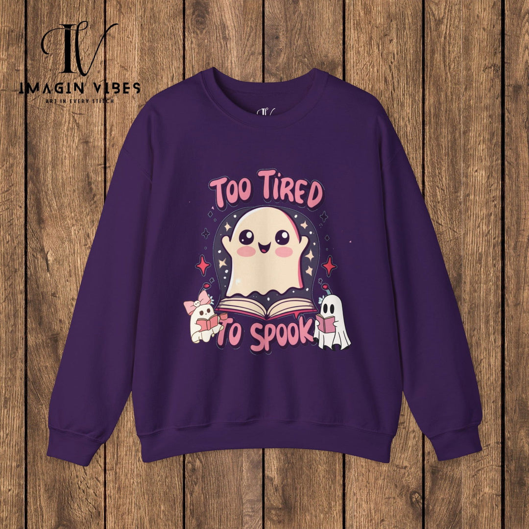 Exhausted Hauntings: Too Tired to Spook Ghost Sweatshirt Sweatshirt Printify S Purple
