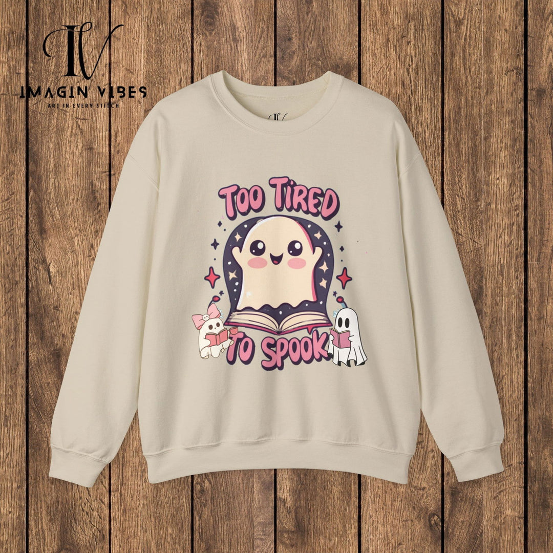 Exhausted Hauntings: Too Tired to Spook Ghost Sweatshirt Sweatshirt Printify S Sand