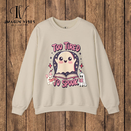 Exhausted Hauntings: Too Tired to Spook Ghost Sweatshirt Sweatshirt Printify S Sand