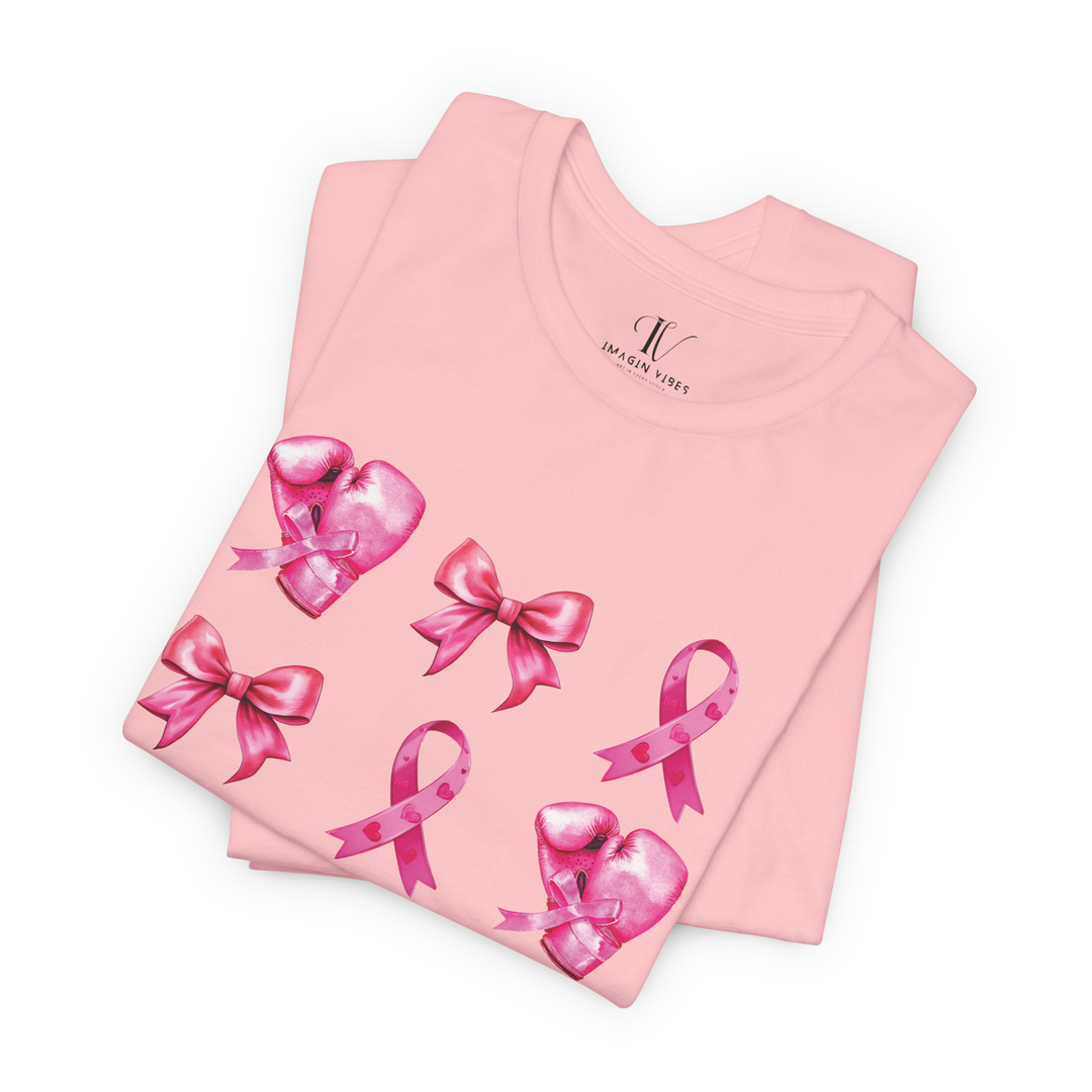 Pink Ribbons And Boxing Gloves Breast Cancer Support T-Shirt