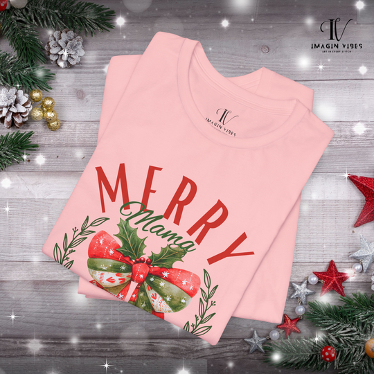 Christmas Unisex Tee - Festive & Feminine 'Merry Mama' Design