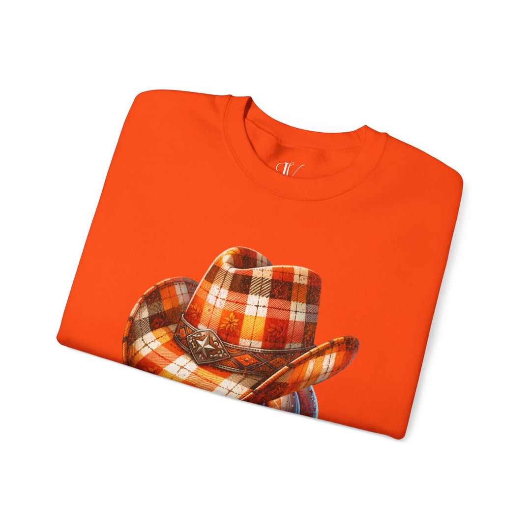 Plaid Pumpkin Crewneck Sweatshirt - Howdy Pumpkin Western Fall Sweatshirt