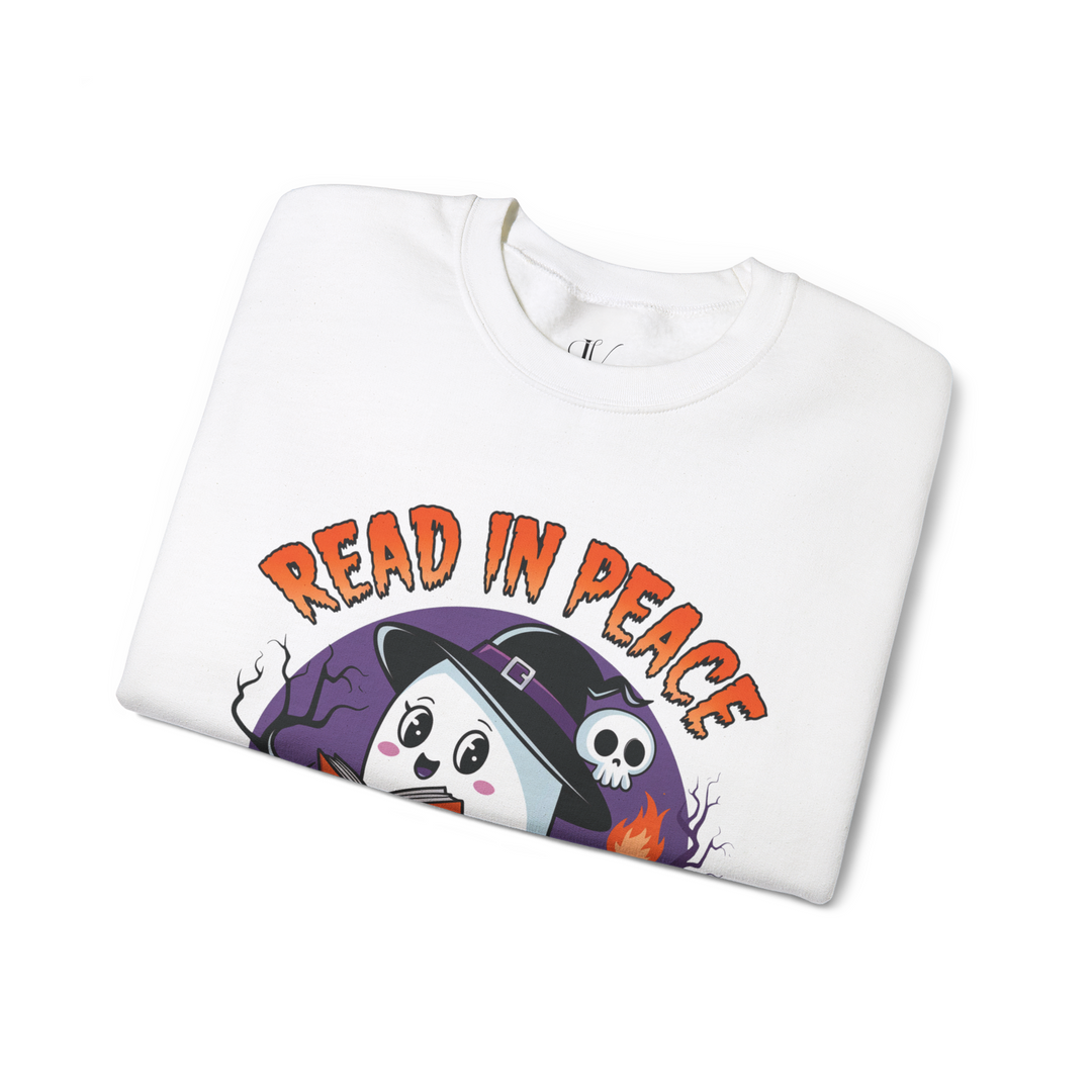 Read In Peace Ghost Halloween Bookworm Sweatshirt