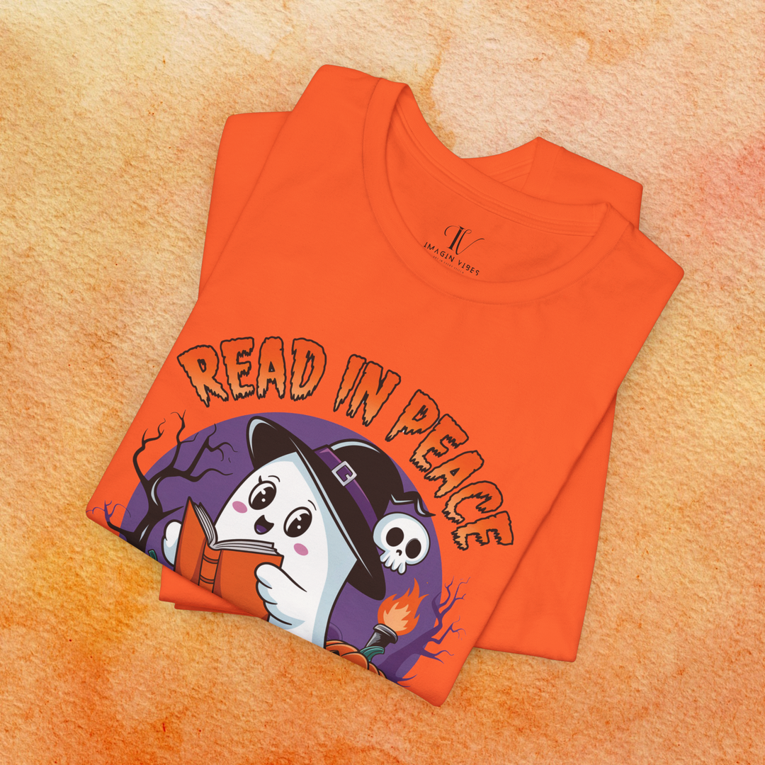 Read In Peace Ghost Halloween Bookworm T-Shirt