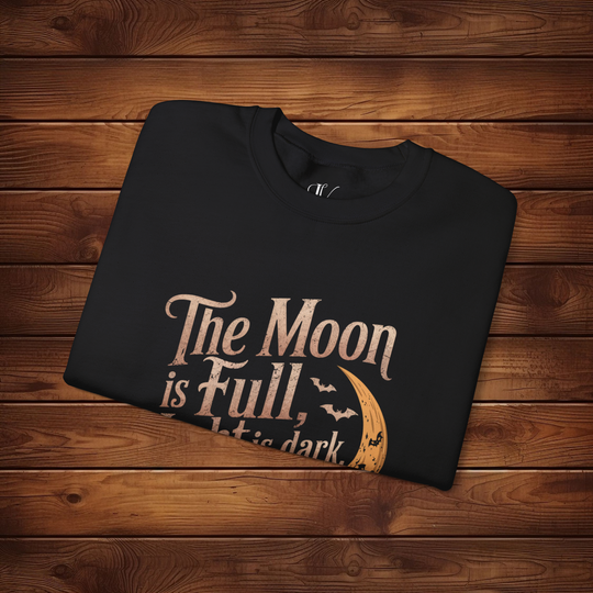 Vintage Halloween Crewneck Sweatshirt - The Moon is Full, Night is Dark